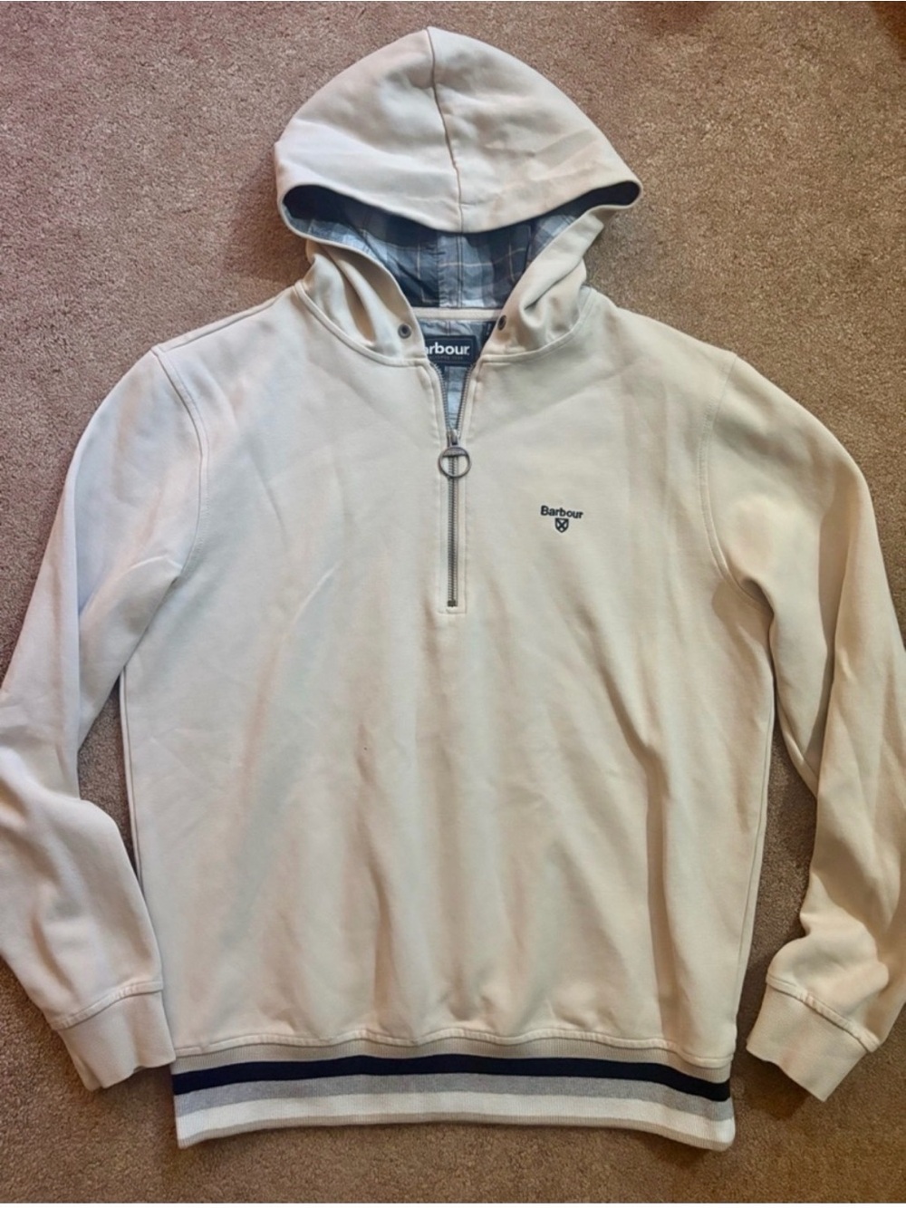 Barbour Morland Zip Hoodie pullover with Plaid Lining medium EUC